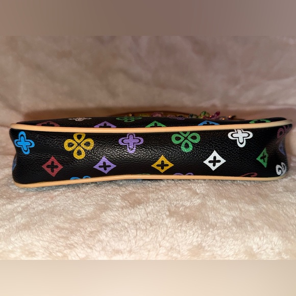 Black Multicolor Studded Monogram Shoulder Bag Tan Trim Bow Detail W Bag Chain! - Picture 7 of 12